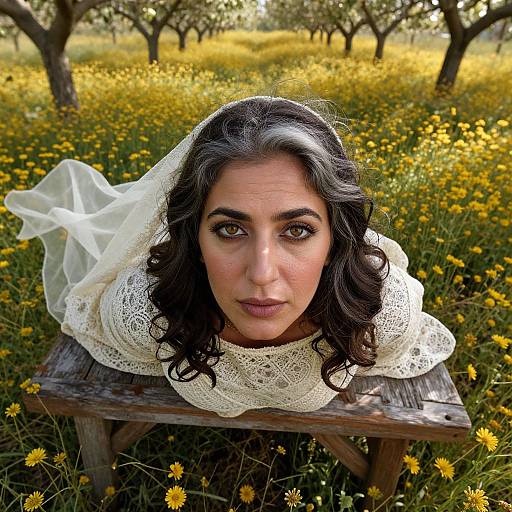 Enigmatic Middle Eastern Woman in Wildflowers