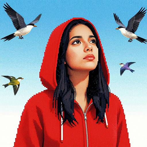 Pixelated Daydreaming Latina Portrait