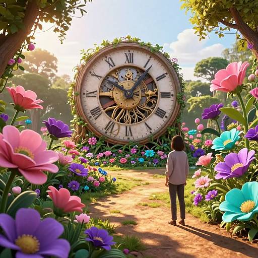 Surreal Garden with Timepiece Roots