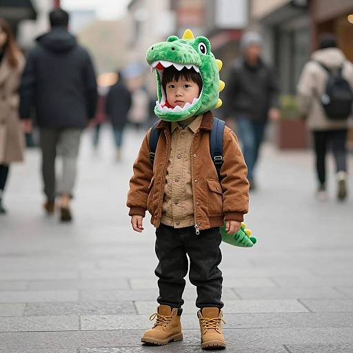 Candid Urban Street Photography of Boy in Costume