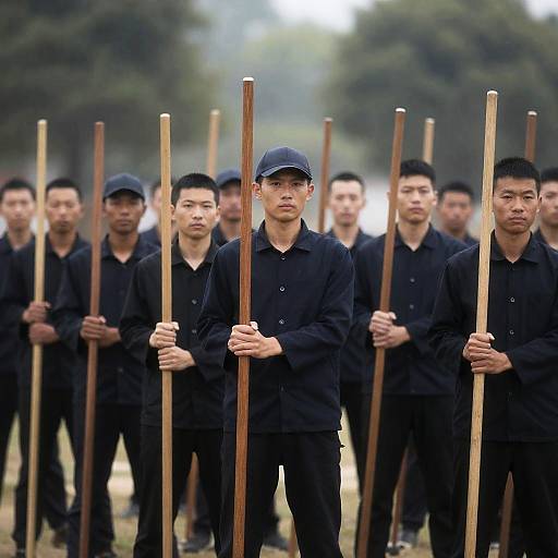 Serious Men in Dark Clothing with Sticks