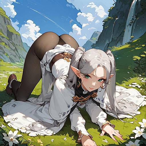 Anime Girl in White Capelet Outdoors