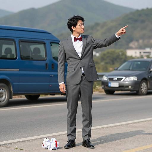 Businessman Pointing on Roadside