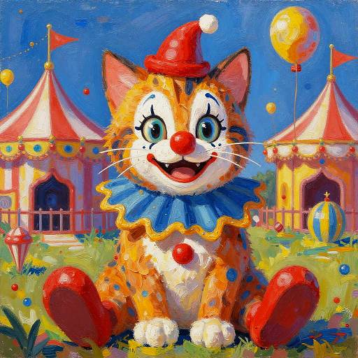 Surreal Clown Cat Painting