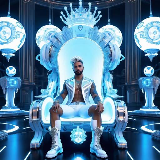Futuristic Man Sitting on Illuminated Throne