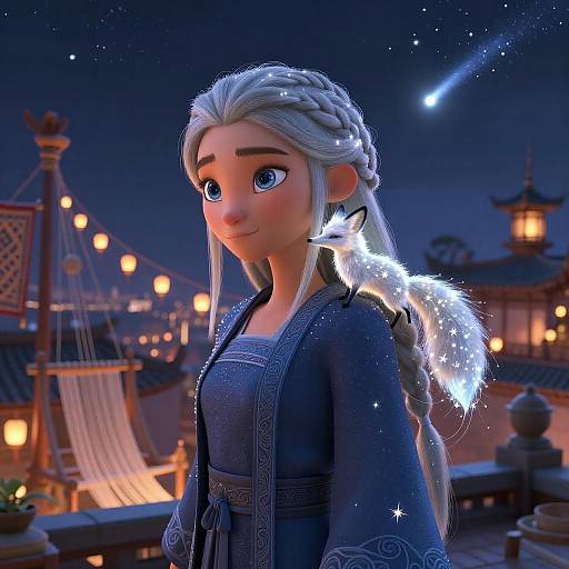 Celestial Weaver on Lunar Rooftop