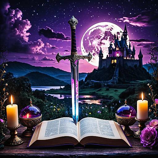 Mystical Sword in Enchanted Night Scene