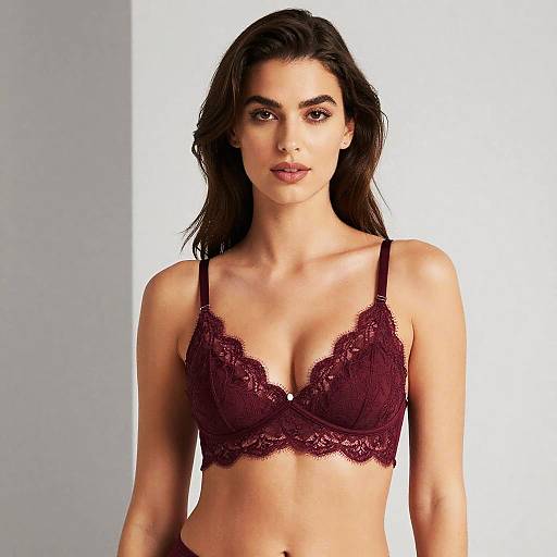 Confident Woman in Burgundy Lace Bra
