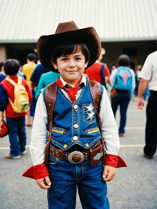 Child in Cowboy Costume at School Event