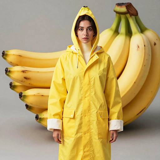 Woman in Banana Hooded Raincoat