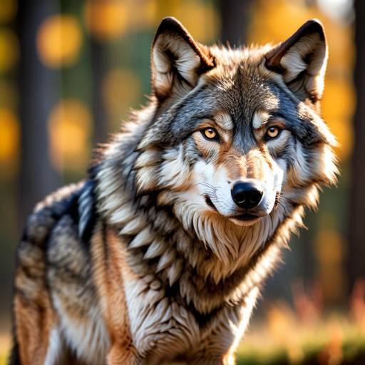 Close-up of a Gray Wolf in Forest