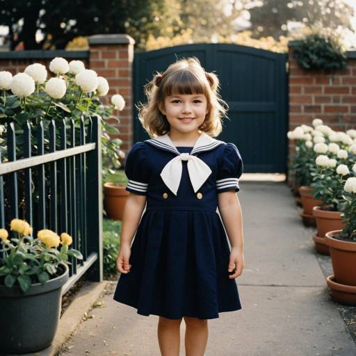 Toddler Girl in Navy Sailor Dress Outdoors
