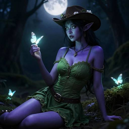 Elf Druid in Forest at Night