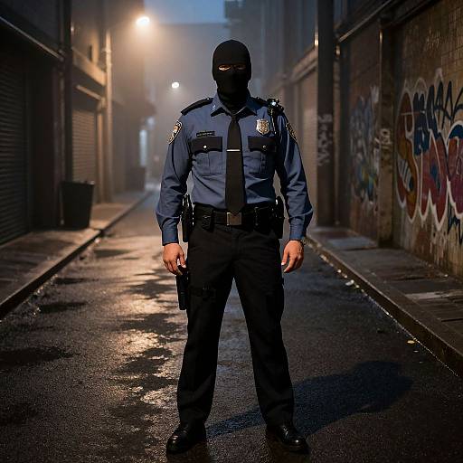 Mysterious Police Officer in Urban Alley