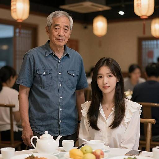 Older Man and Woman in Asian Restaurant