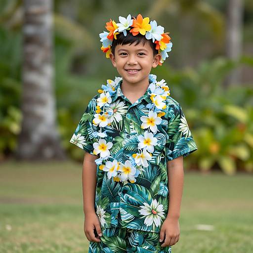 Boy in Hawaiian Costume with Headband