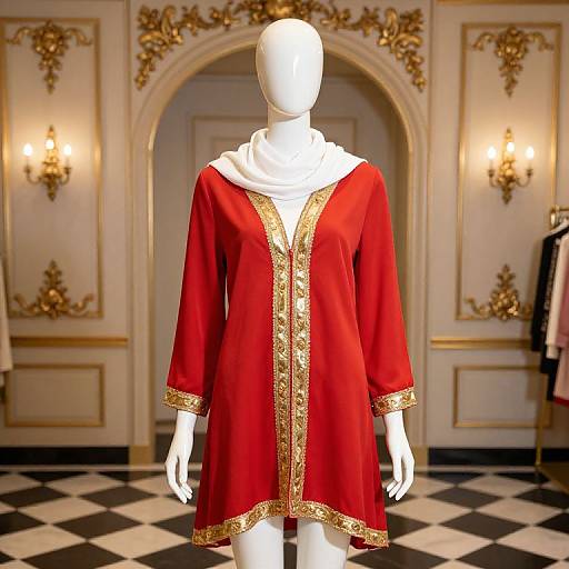 Mannequin in Red and Gold Outfit