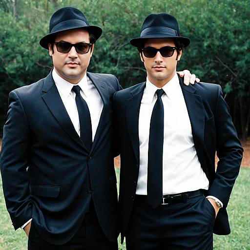 Two Men in Blues Brothers Style Costumes