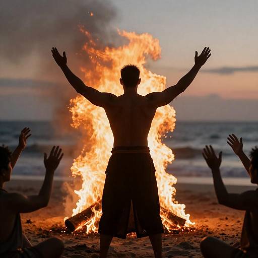 Sunset Bonfire Ritual on Coastal Beach