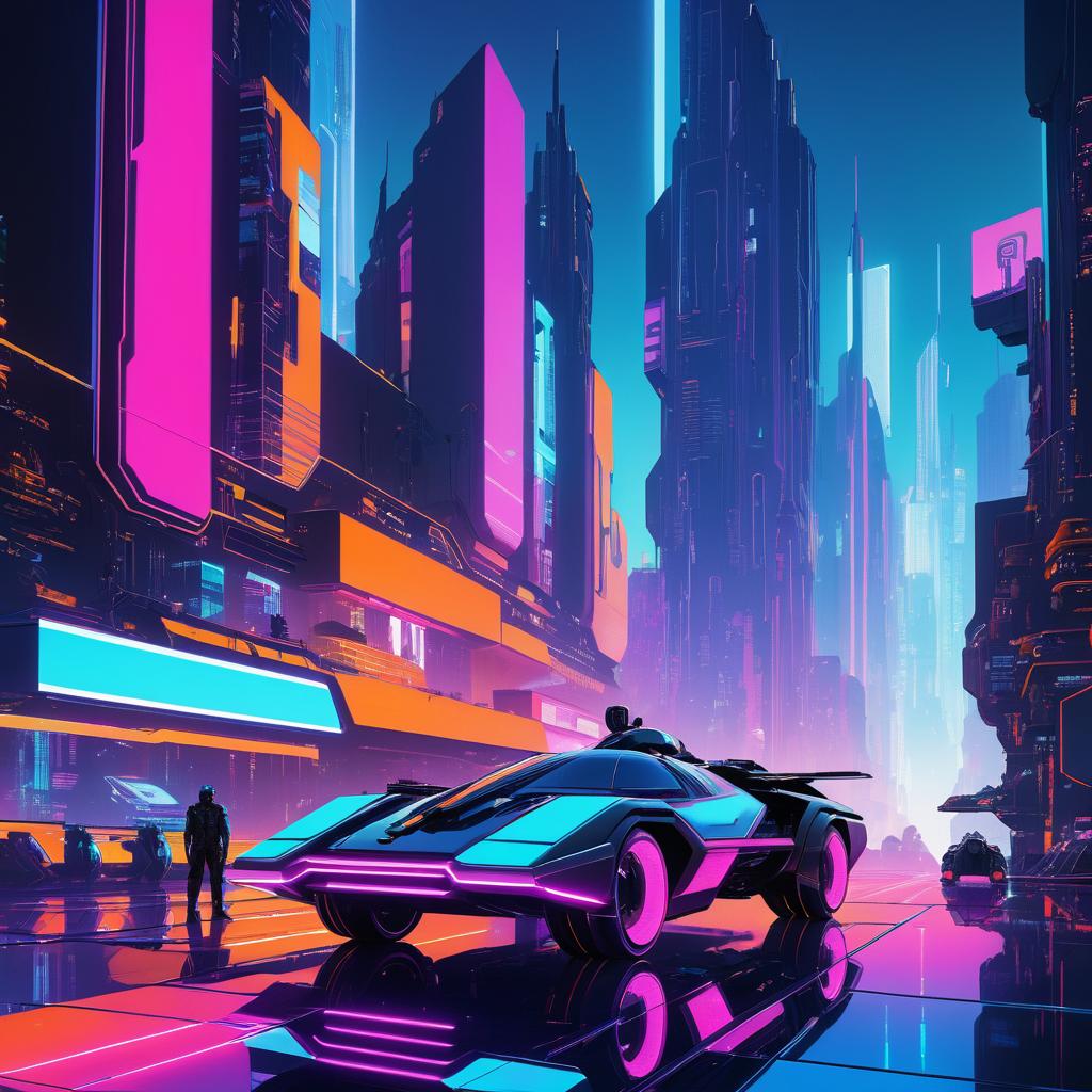 Futuristic Robot in Cyberpunk Cityscape