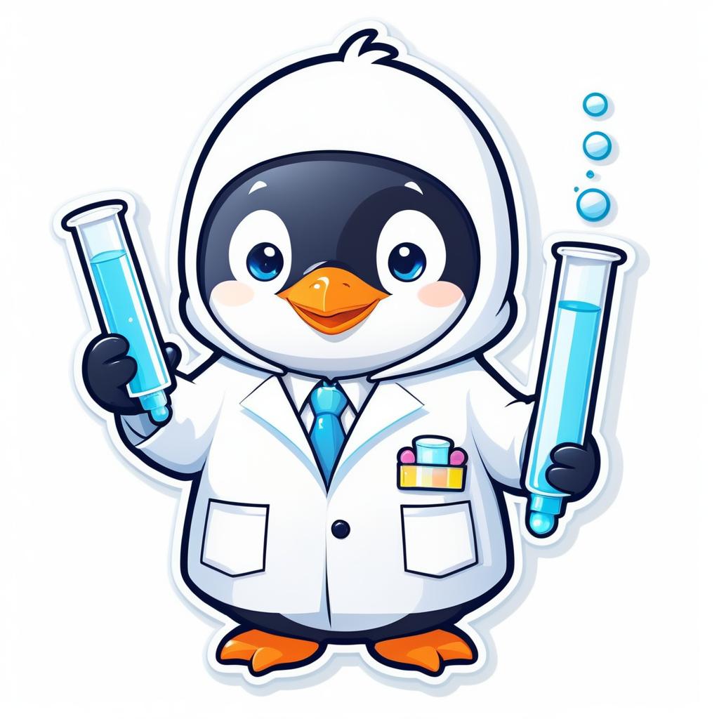 Kawaii Penguin Scientist Lab Sticker