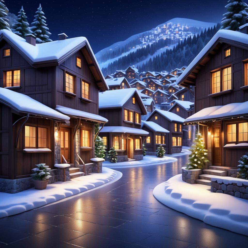 Serene Winter Night in a Mountain Village