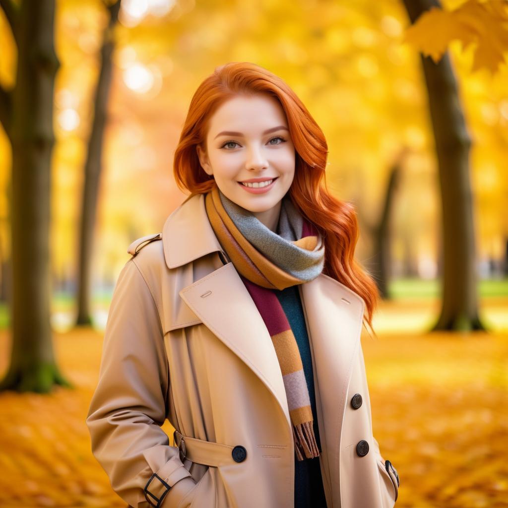 Joyful Young Woman in Autumn Park