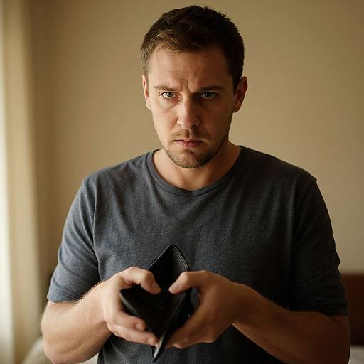Intimate Portrait of Man with Empty Wallet