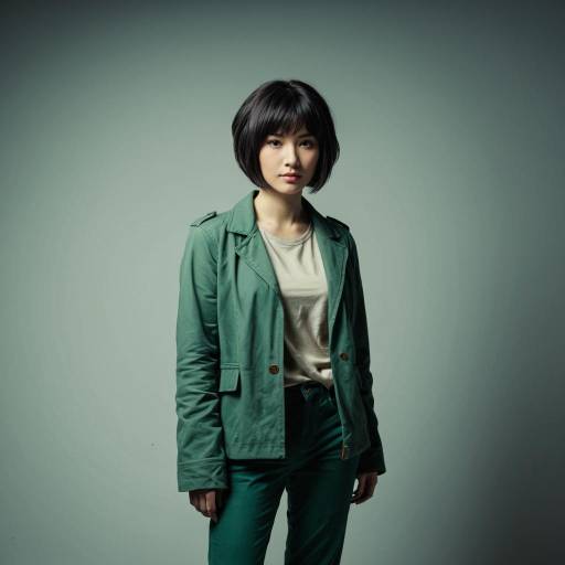 Woman in Casual Green Outfit with Short Hair