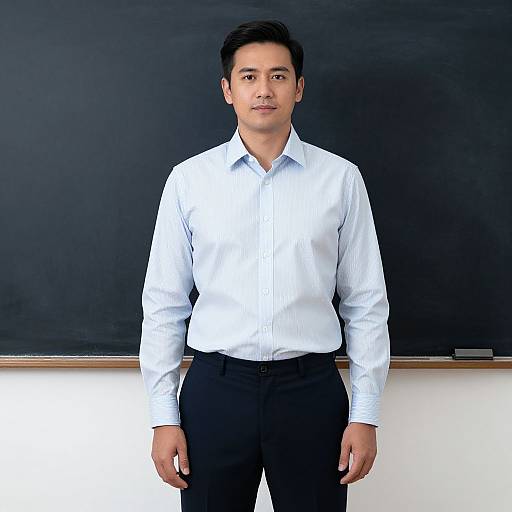 Man in Office Workwear by Blackboard