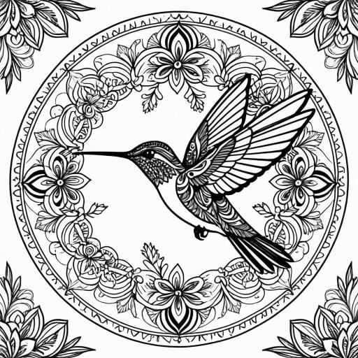 Mandala Hummingbird Line Art