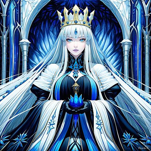 Illustration of Morgan le fay (queen of winter) (fate), fate/grand order in the style of Morikura en