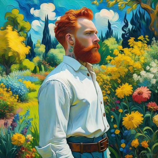 Post-Impressionist Man in Colorful Garden