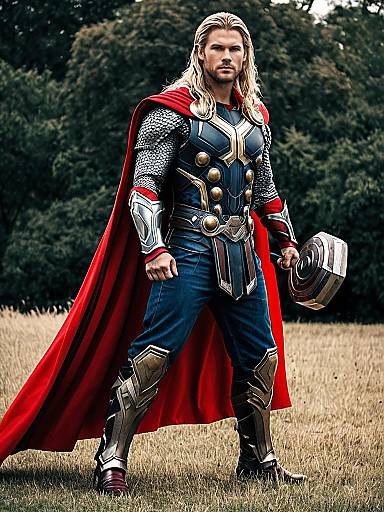 Realistic Mighty Thor-Inspired Full-Body Armor Portrait
