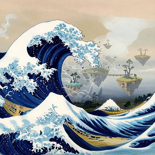 Digital artwork of Hokusai's 