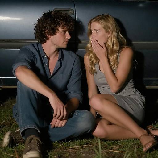 Couple Under Car at Night