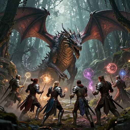 Epic Dragon Battle in Dark Forest