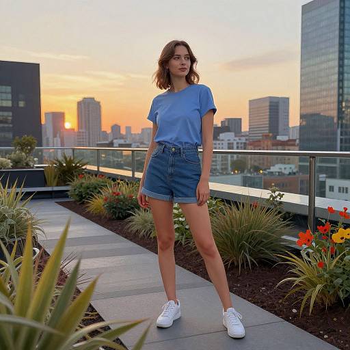 Urban Rooftop Garden Sunset Portrait