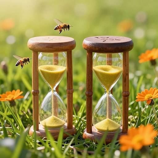 Sunlit Meadow with Hourglasses and Bees