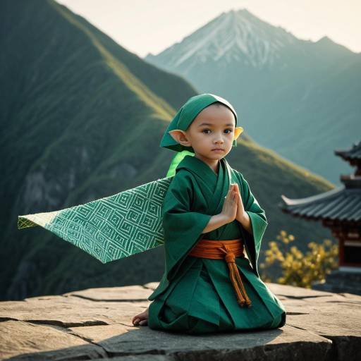 Origami Halfling Monk at Mountain Temple