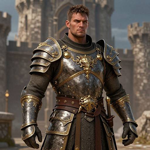 Muscular Warrior in Ornate Medieval Armor