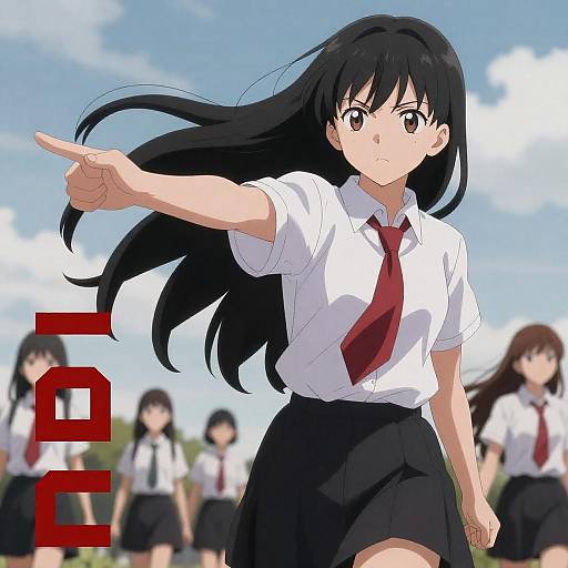 Determined Anime Girl in School Uniform