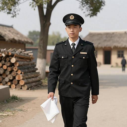 Rustic Village Scene with Railroad Worker