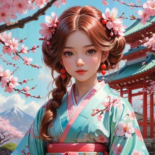 Kawaii Girl in Cherry Blossom Kimono Kawaii Girl in Cherry Blossom Kimono