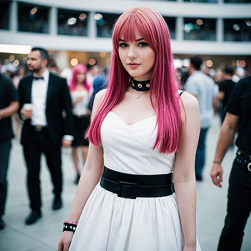 Cosplay Girl with Pink Hair at Event