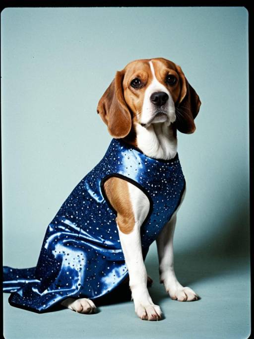 Beagle in Blue Silk Dress