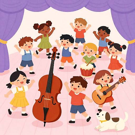 Joyful Children Dancing on Colorful Floor