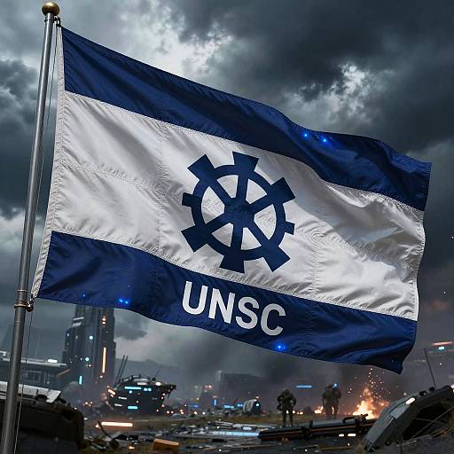 Halo UNSC Flag on Futuristic Battlefield