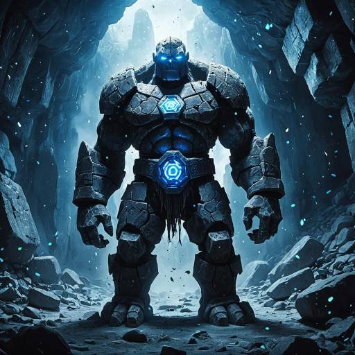 Ancient Stone Golem with Glowing Blue Runes