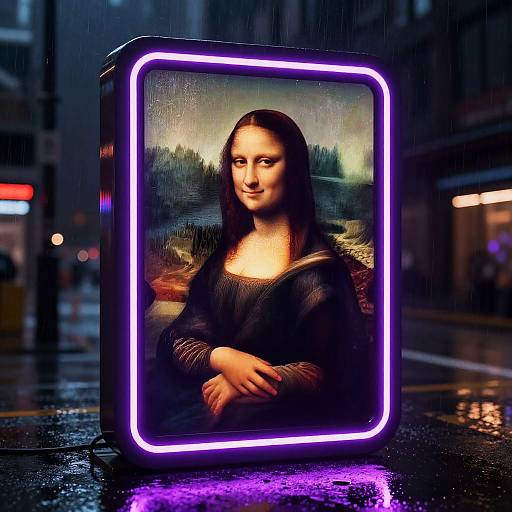 Futuristic Neon Mona Lisa Frame